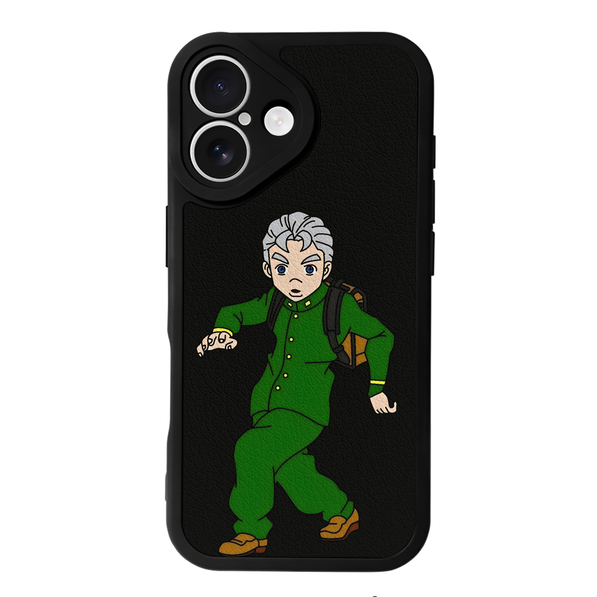 （画像用） ジョジョの奇妙な冒険 広瀨康一 JoJo's Bizarre Adventure Hirose Koichi 【iPhone 16シリーズ対応】シリコンスマホケース（レザー調） 材質：シリコン